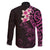 New Zealand Tuatara Plumeria Family Matching Long Sleeve Bodycon Dress and Hawaiian Shirt Maori Pink Koru Tribal Tattoo