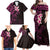 New Zealand Tuatara Plumeria Family Matching Off Shoulder Maxi Dress and Hawaiian Shirt Maori Pink Koru Tribal Tattoo