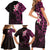 New Zealand Tuatara Plumeria Family Matching Short Sleeve Bodycon Dress and Hawaiian Shirt Maori Pink Koru Tribal Tattoo