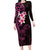 New Zealand Tuatara Plumeria Long Sleeve Bodycon Dress Maori Pink Koru Tribal Tattoo