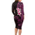 New Zealand Tuatara Plumeria Long Sleeve Bodycon Dress Maori Pink Koru Tribal Tattoo