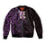 New Zealand Tuatara Plumeria Bomber Jacket Maori Purple Koru Tribal Tattoo