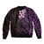 New Zealand Tuatara Plumeria Bomber Jacket Maori Purple Koru Tribal Tattoo