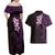 New Zealand Tuatara Plumeria Couples Matching Off Shoulder Maxi Dress and Hawaiian Shirt Maori Purple Koru Tribal Tattoo