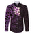 New Zealand Tuatara Plumeria Family Matching Long Sleeve Bodycon Dress and Hawaiian Shirt Maori Purple Koru Tribal Tattoo