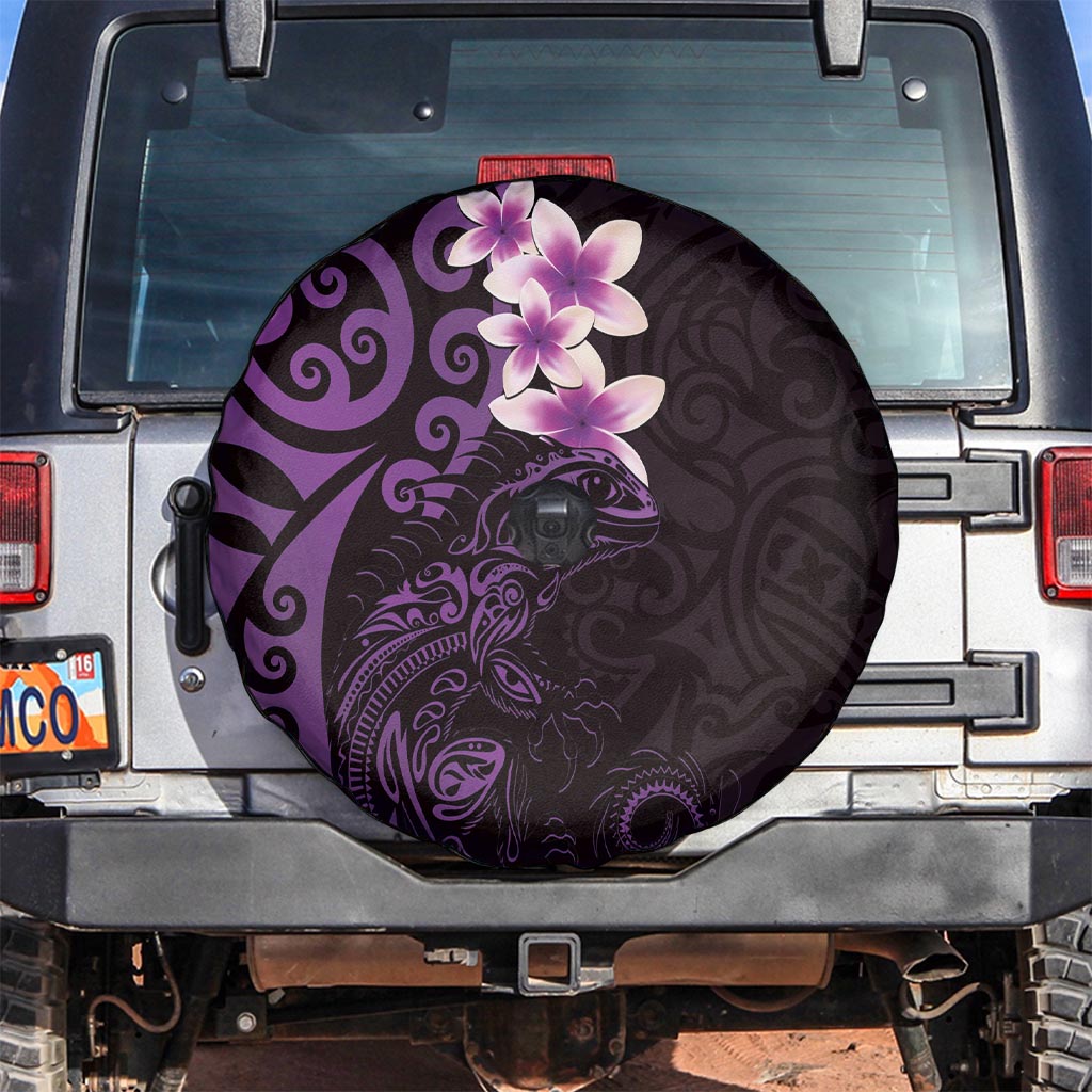 New Zealand Tuatara Plumeria Spare Tire Cover Maori Purple Koru Tribal Tattoo