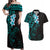 New Zealand Tuatara Plumeria Couples Matching Off Shoulder Maxi Dress and Hawaiian Shirt Maori Teal Koru Tribal Tattoo