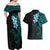 New Zealand Tuatara Plumeria Couples Matching Off Shoulder Maxi Dress and Hawaiian Shirt Maori Teal Koru Tribal Tattoo