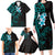 New Zealand Tuatara Plumeria Family Matching Long Sleeve Bodycon Dress and Hawaiian Shirt Maori Teal Koru Tribal Tattoo