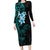 New Zealand Tuatara Plumeria Family Matching Long Sleeve Bodycon Dress and Hawaiian Shirt Maori Teal Koru Tribal Tattoo