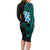 New Zealand Tuatara Plumeria Family Matching Long Sleeve Bodycon Dress and Hawaiian Shirt Maori Teal Koru Tribal Tattoo