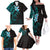 New Zealand Tuatara Plumeria Family Matching Off The Shoulder Long Sleeve Dress and Hawaiian Shirt Maori Teal Koru Tribal Tattoo