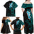 New Zealand Tuatara Plumeria Family Matching Off Shoulder Maxi Dress and Hawaiian Shirt Maori Teal Koru Tribal Tattoo