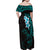 New Zealand Tuatara Plumeria Family Matching Off Shoulder Maxi Dress and Hawaiian Shirt Maori Teal Koru Tribal Tattoo