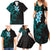 New Zealand Tuatara Plumeria Family Matching Summer Maxi Dress and Hawaiian Shirt Maori Teal Koru Tribal Tattoo