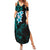 New Zealand Tuatara Plumeria Family Matching Summer Maxi Dress and Hawaiian Shirt Maori Teal Koru Tribal Tattoo