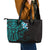 New Zealand Tuatara Plumeria Leather Tote Bag Maori Teal Koru Tribal Tattoo