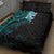 New Zealand Tuatara Plumeria Quilt Bed Set Maori Teal Koru Tribal Tattoo