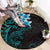 New Zealand Tuatara Plumeria Round Carpet Maori Teal Koru Tribal Tattoo