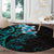 New Zealand Tuatara Plumeria Round Carpet Maori Teal Koru Tribal Tattoo