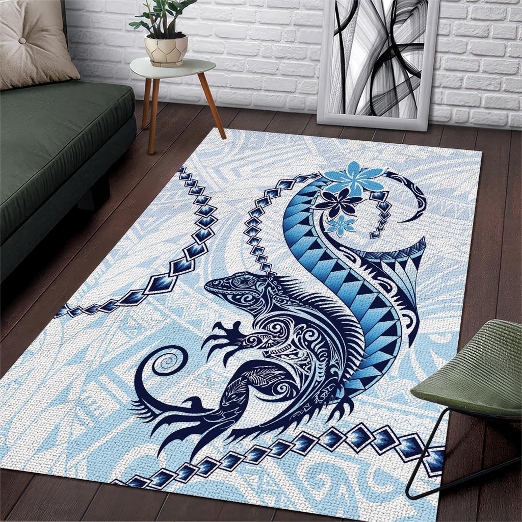Blue Maori Tuatara Area Rug Luxury Pastel Pattern LT01 Blue - Polynesian Pride