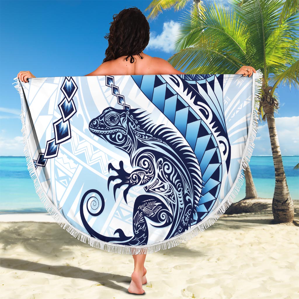 Blue Maori Tuatara Beach Blanket Luxury Pastel Pattern LT01 - Polynesian Pride