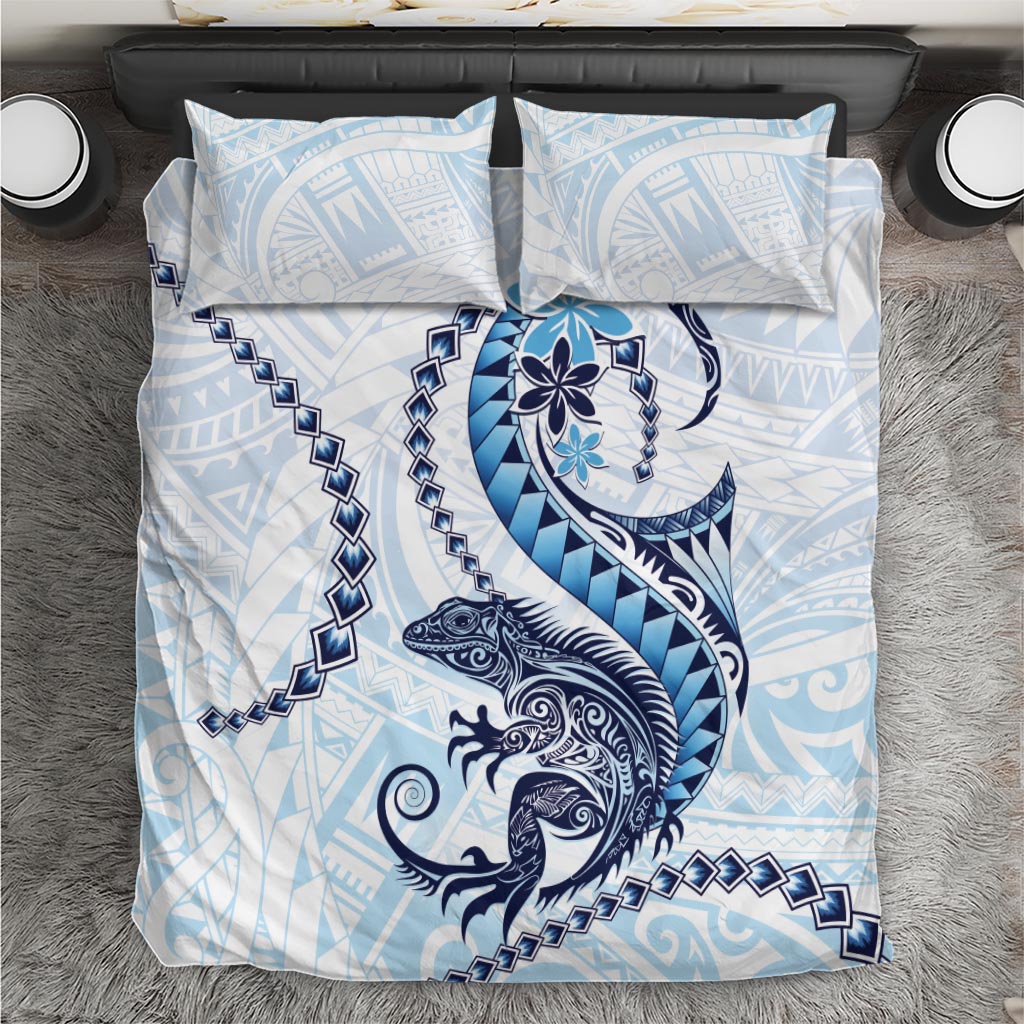 Blue Maori Tuatara Bedding Set Luxury Pastel Pattern LT01 Blue - Polynesian Pride