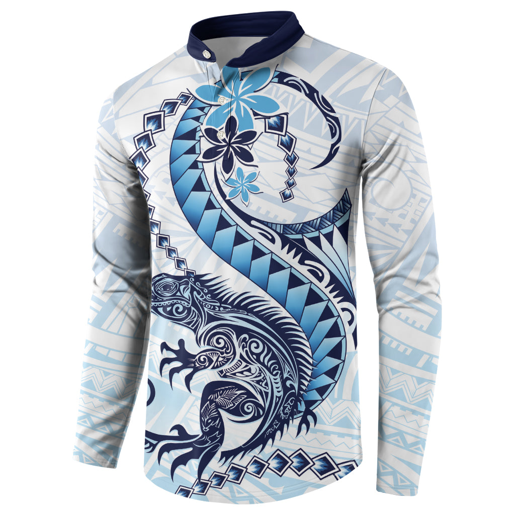 Blue Maori Tuatara Button Sweatshirt Luxury Pastel Pattern LT01 - Polynesian Pride