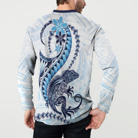 Blue Maori Tuatara Button Sweatshirt Luxury Pastel Pattern LT01 - Polynesian Pride