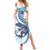 Blue Maori Tuatara Family Matching Summer Maxi Dress and Hawaiian Shirt Luxury Pastel Pattern