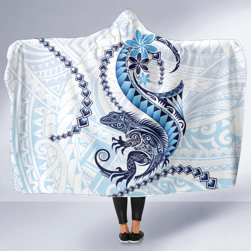 Blue Maori Tuatara Hooded Blanket Luxury Pastel Pattern LT01 - Polynesian Pride
