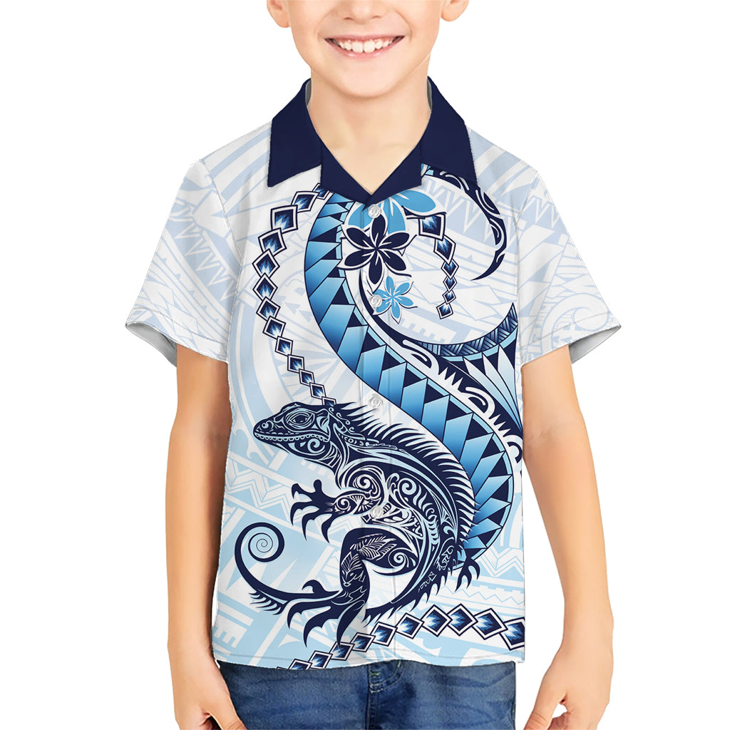 Blue Maori Tuatara Kid Hawaiian Shirt Luxury Pastel Pattern LT01 Kid Blue - Polynesian Pride