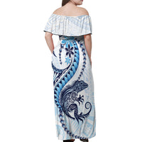 Blue Maori Tuatara Off Shoulder Maxi Dress Luxury Pastel Pattern LT01 - Polynesian Pride