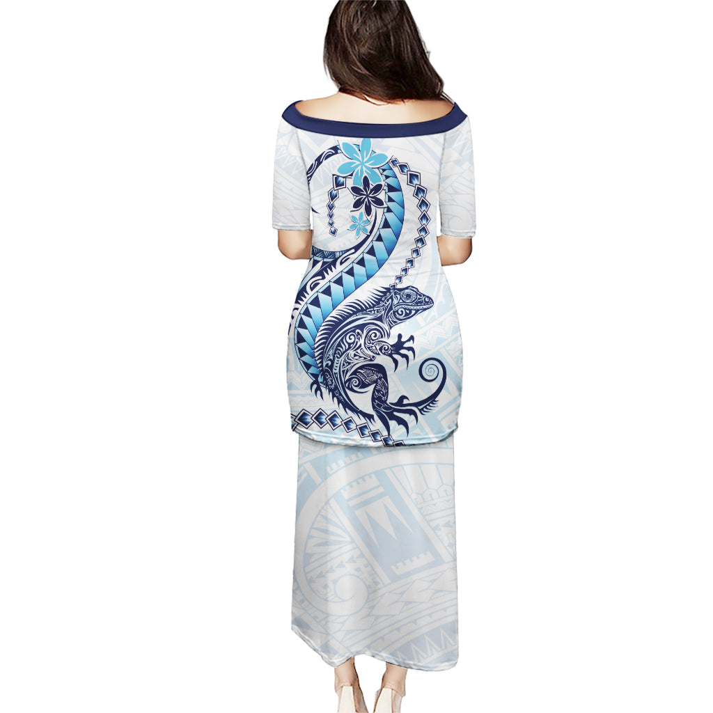 Blue Maori Tuatara Puletasi Luxury Pastel Pattern LT01 - Polynesian Pride