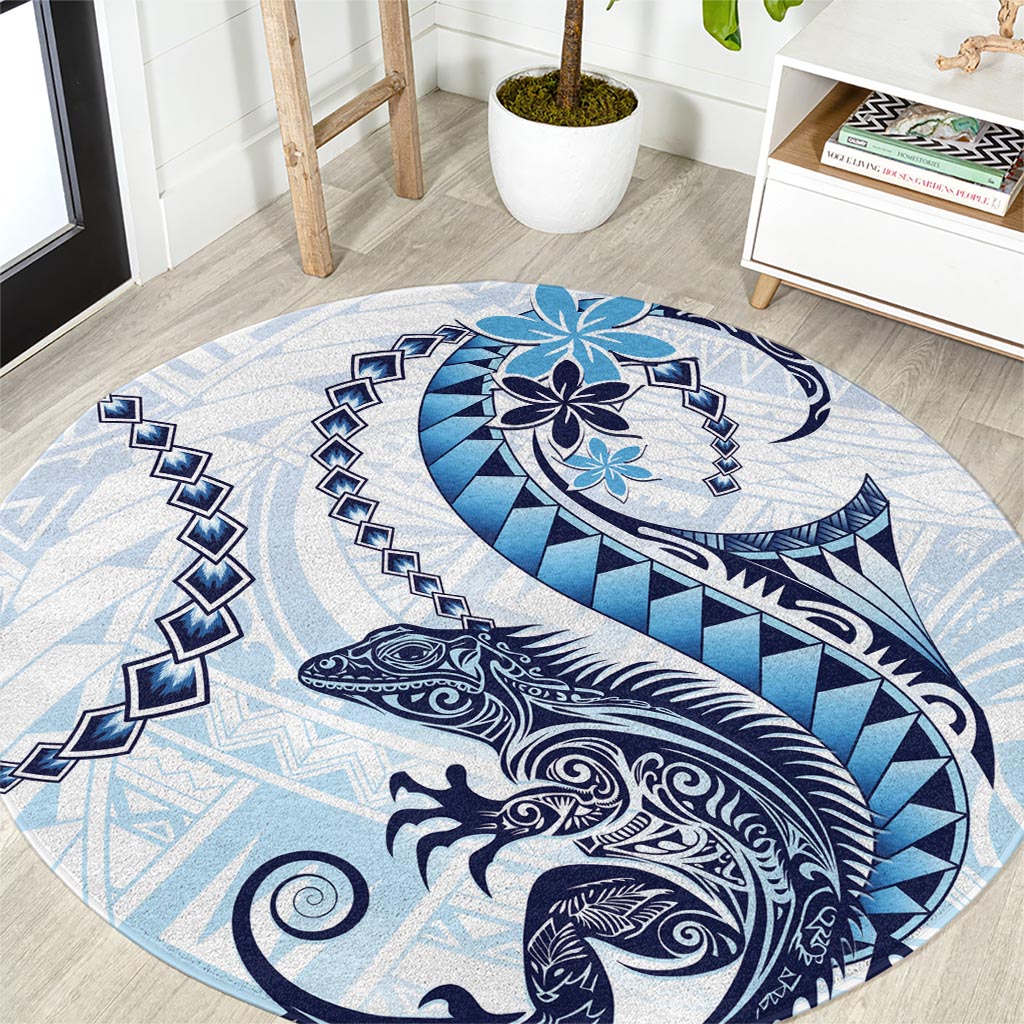 Blue Maori Tuatara Round Carpet Luxury Pastel Pattern LT01 Blue - Polynesian Pride