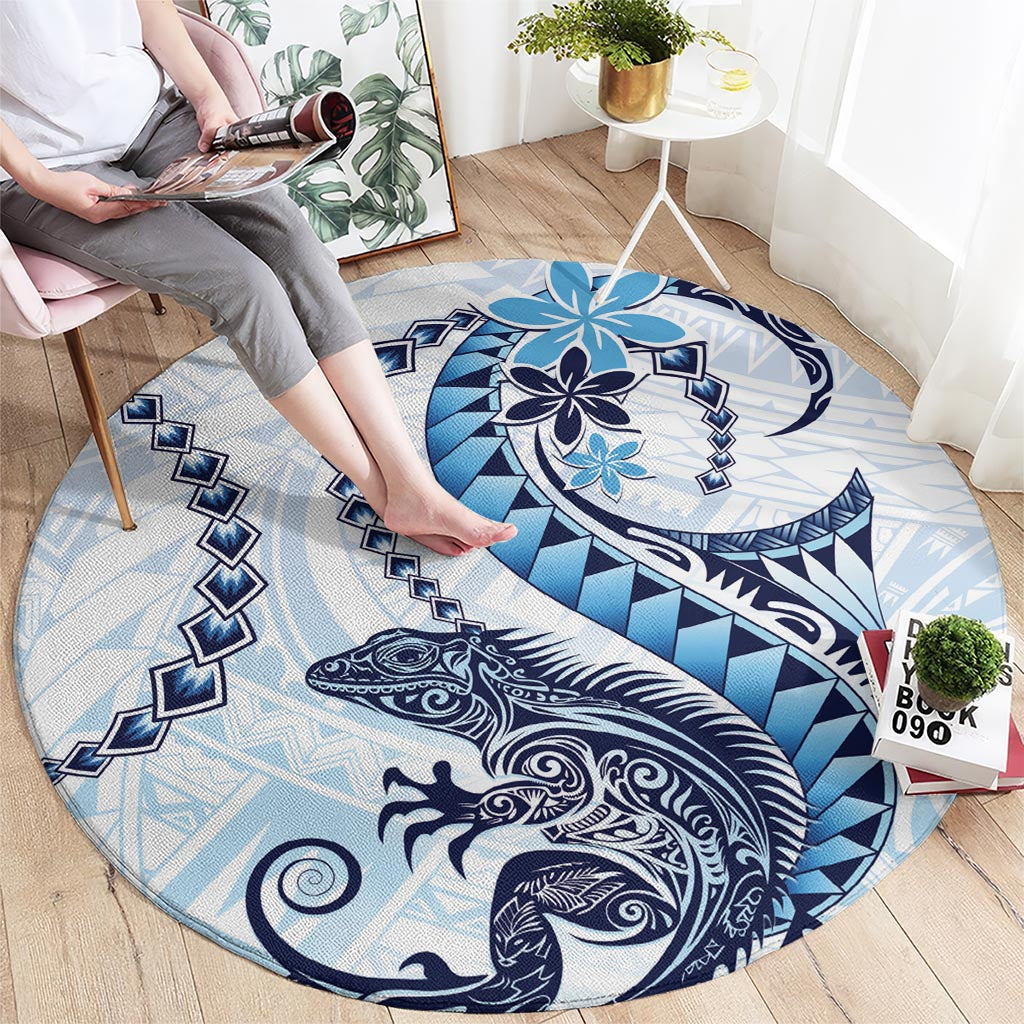 Blue Maori Tuatara Round Carpet Luxury Pastel Pattern LT01 - Polynesian Pride