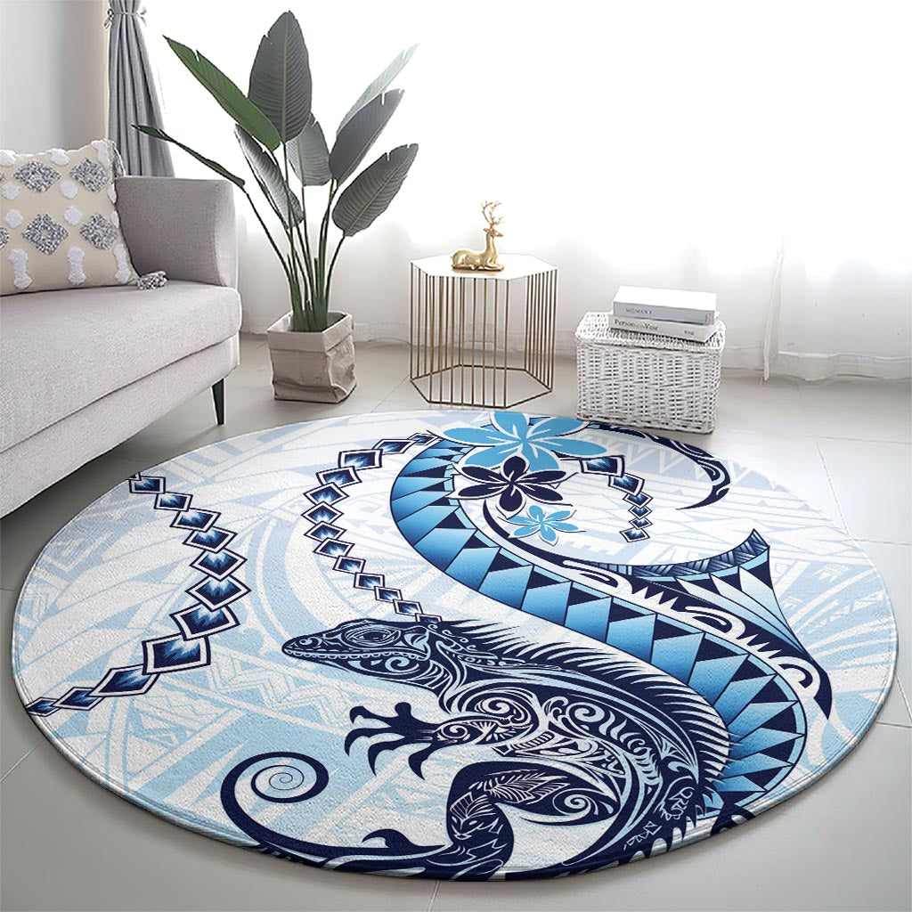 Blue Maori Tuatara Round Carpet Luxury Pastel Pattern LT01 - Polynesian Pride