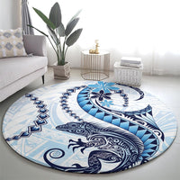Blue Maori Tuatara Round Carpet Luxury Pastel Pattern LT01 - Polynesian Pride