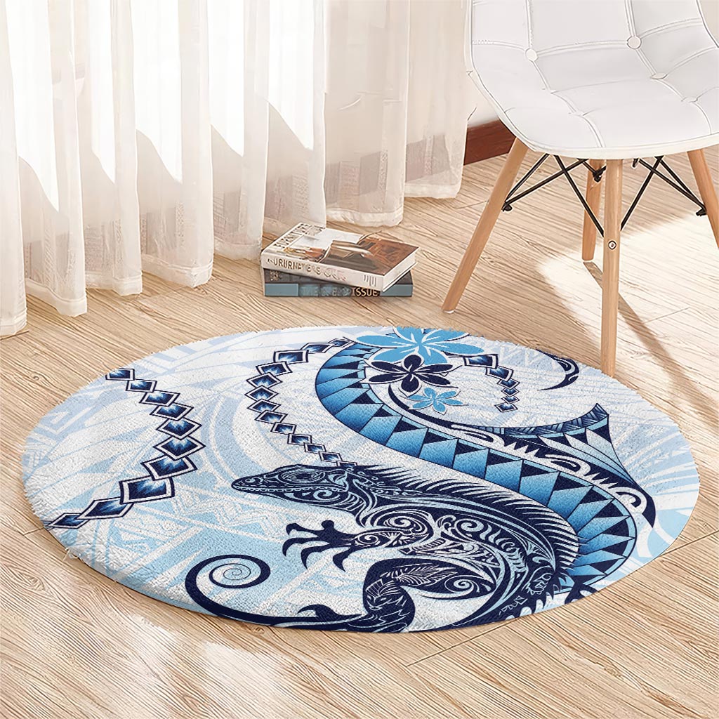 Blue Maori Tuatara Round Carpet Luxury Pastel Pattern LT01 - Polynesian Pride