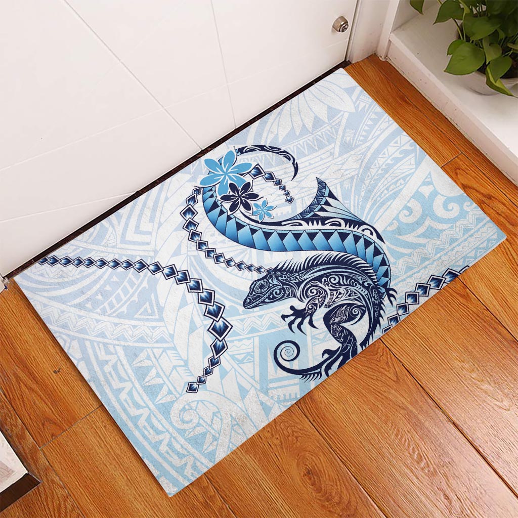 Blue Maori Tuatara Rubber Doormat Luxury Pastel Pattern LT01 Blue - Polynesian Pride