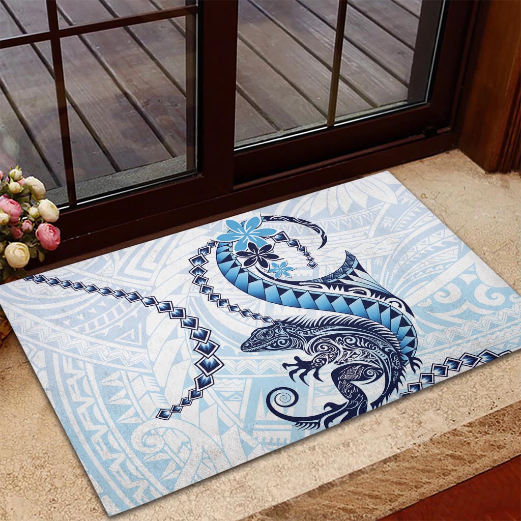 Blue Maori Tuatara Rubber Doormat Luxury Pastel Pattern LT01 - Polynesian Pride