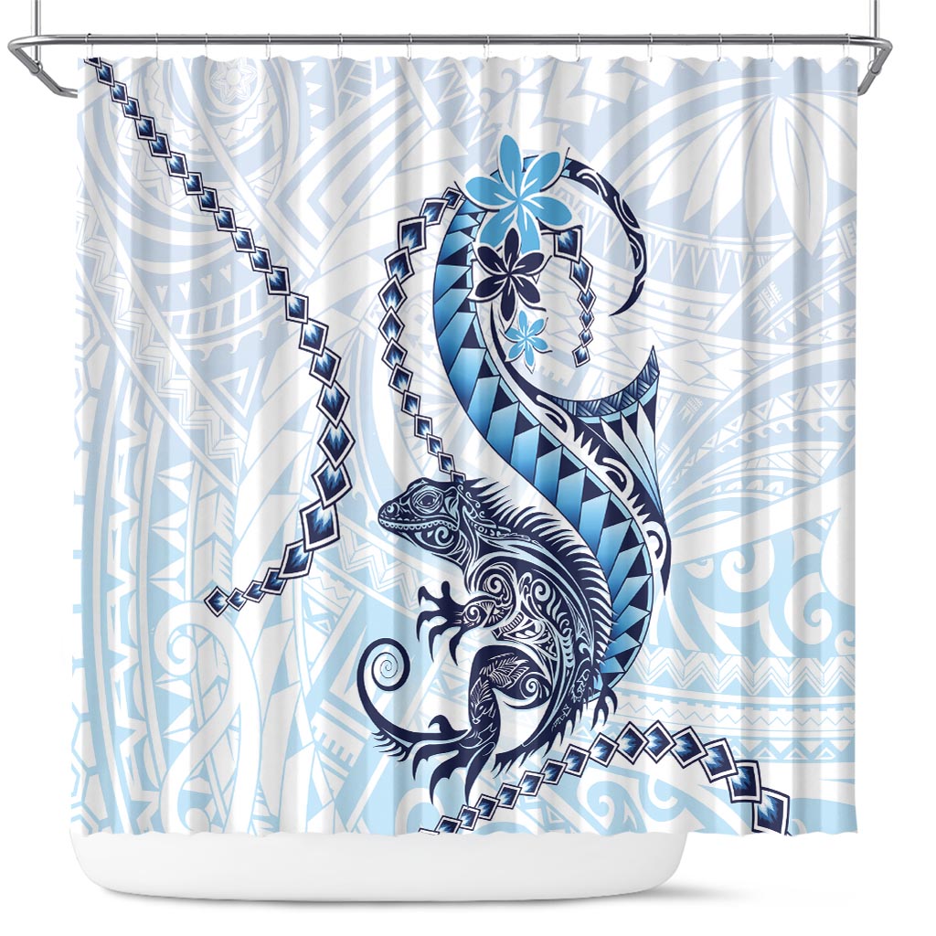 Blue Maori Tuatara Shower Curtain Luxury Pastel Pattern LT01 Blue - Polynesian Pride