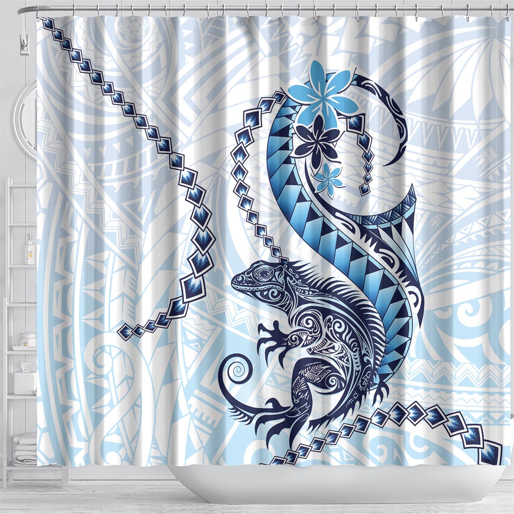 Blue Maori Tuatara Shower Curtain Luxury Pastel Pattern LT01 - Polynesian Pride