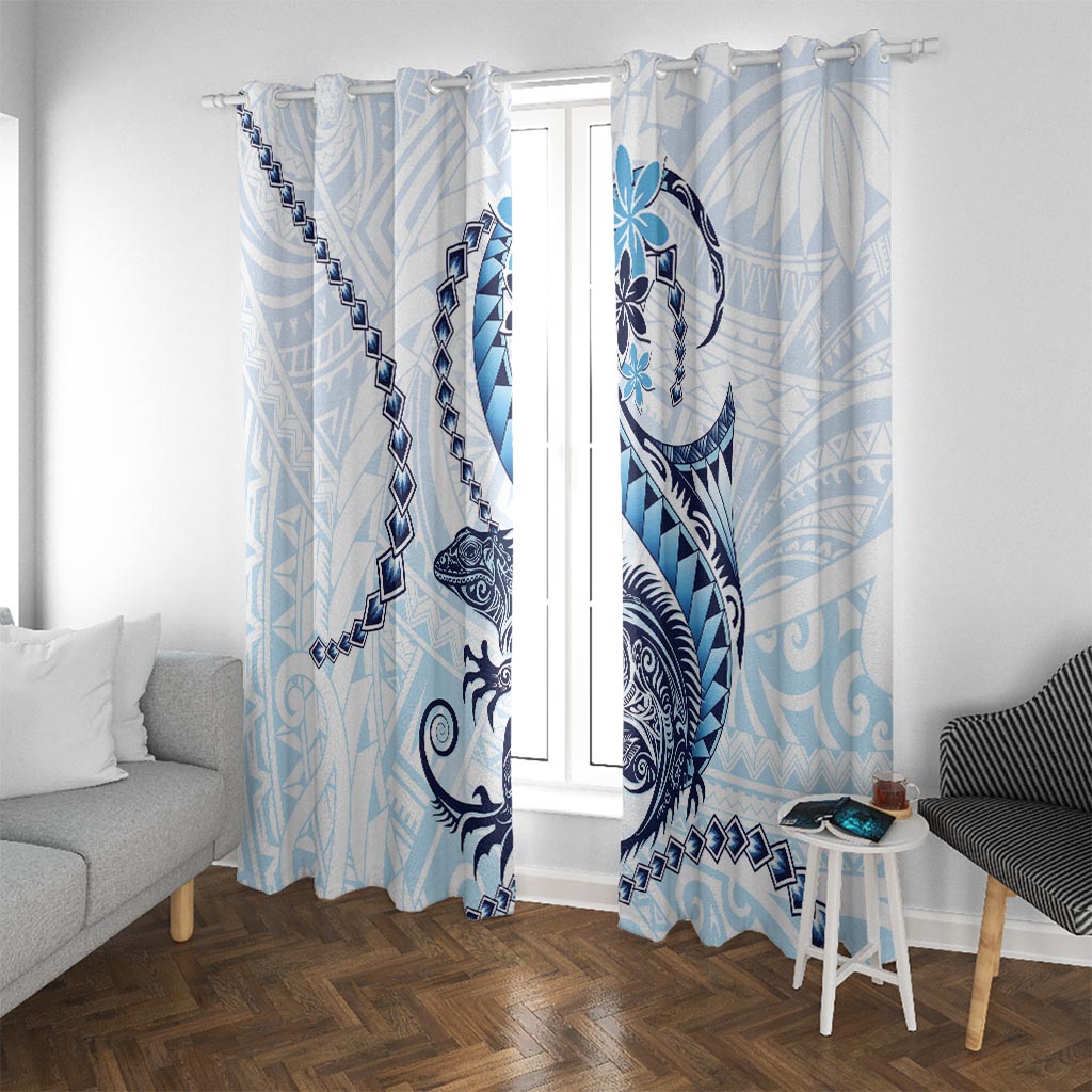 Blue Maori Tuatara Window Curtain Luxury Pastel Pattern LT01 With Grommets Blue - Polynesian Pride
