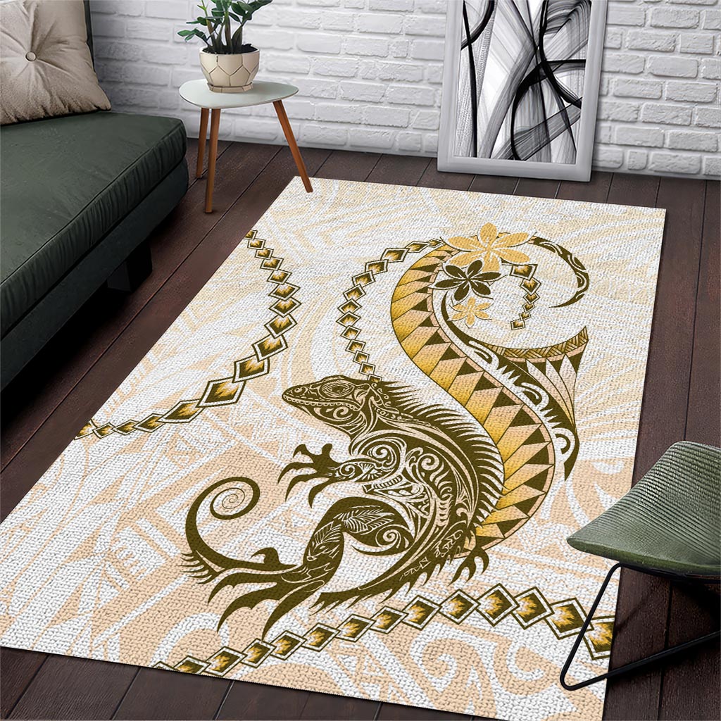 Gold Maori Tuatara Area Rug Luxury Pastel Pattern LT01 Gold - Polynesian Pride