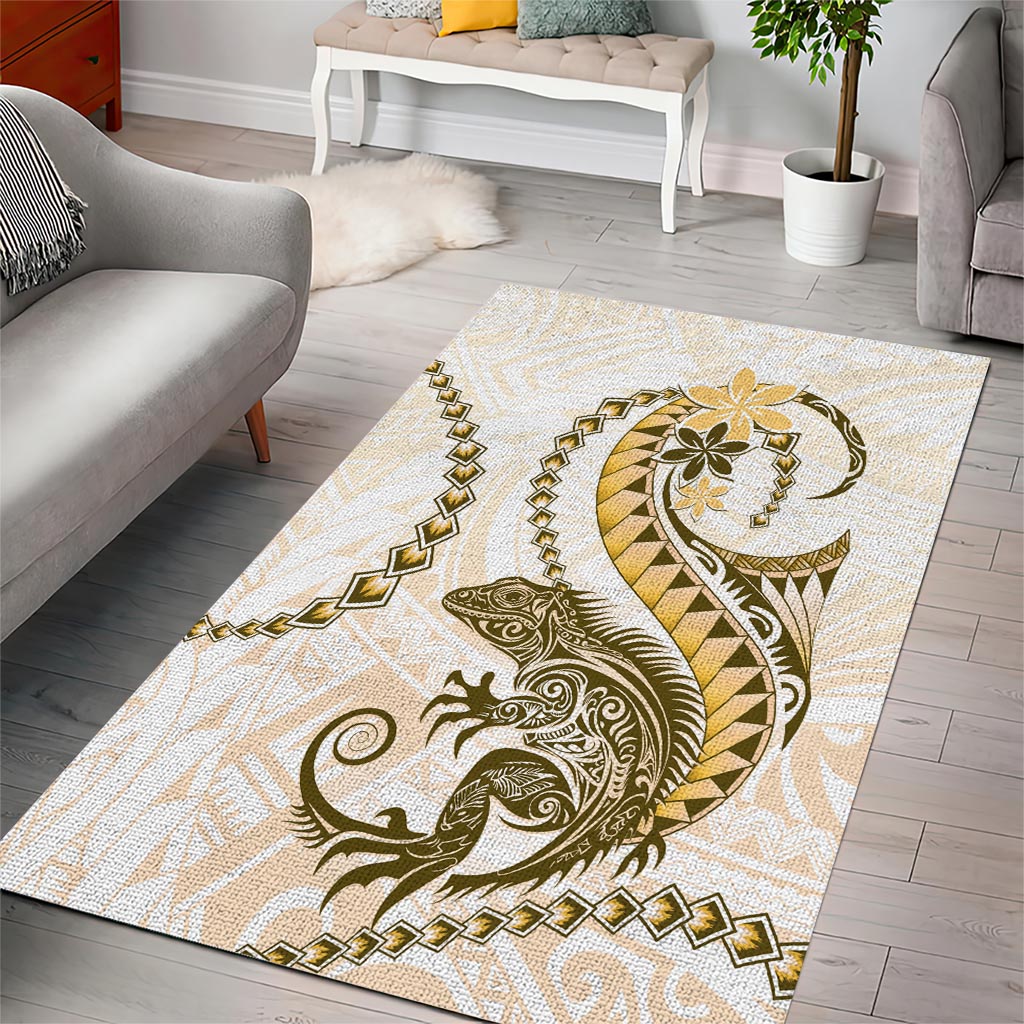 Gold Maori Tuatara Area Rug Luxury Pastel Pattern LT01 - Polynesian Pride