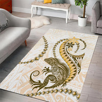 Gold Maori Tuatara Area Rug Luxury Pastel Pattern LT01 - Polynesian Pride