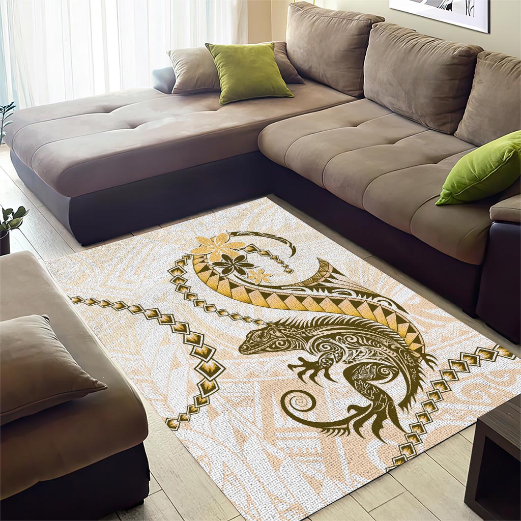 Gold Maori Tuatara Area Rug Luxury Pastel Pattern LT01 - Polynesian Pride