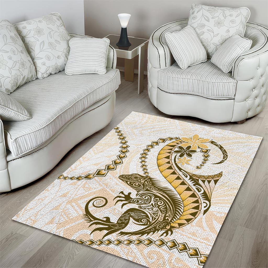 Gold Maori Tuatara Area Rug Luxury Pastel Pattern LT01 - Polynesian Pride