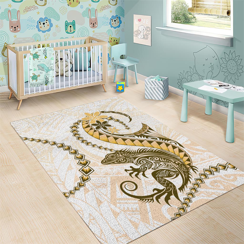 Gold Maori Tuatara Area Rug Luxury Pastel Pattern LT01 - Polynesian Pride